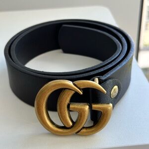 Gucci Black Leather Belt with Gold Buckle